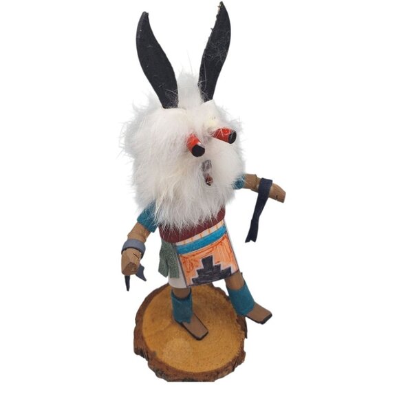 Kachina Handmade Doll Signed 8 Inch Wolf AM Native American Indian Art Wood Fur - Picture 2 of 12